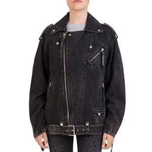 Kooples Beaded Denim Moto Jacket In Black